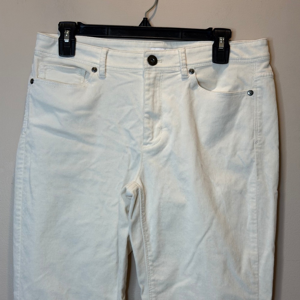 J. Jill Womens Cream Velour Straight Leg Pants Womens Sz 8 Stretch Cotton Blend - Picture 2 of 9